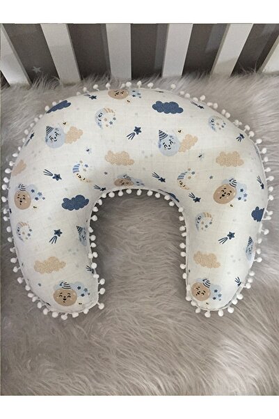 CherryPie Μαξιλάρι θηλασμού τζιν Wafle Pique Fabric Muslin Fabric Pompom - Μαξιλάρι στήριξης