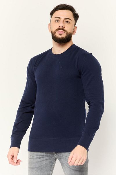 AMERICAN EAGLE Men Crew Neck Embroidered Logo Long Sleeves Sweatshirt, Dark Navy