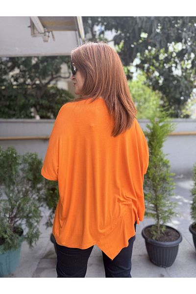DenizEge Asymmetric Viscose T-Shirt Orange