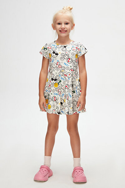 LOVETTI Cute Faces Kız Çocuk Desenli Kısa Kol Elbise