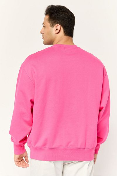 Esprit Men Ribbed Collar Long Sleeves Brand Logo Sweatshirts, Dark Pink
