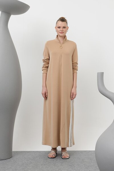 Loreen Women's Tiktak Detailed Zippered Dress - 20600Elb - Camel