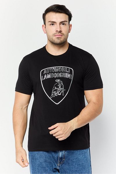 Lamborghini Men Crew Neck Short Sleeves Brand Logo T-Shirt, Black