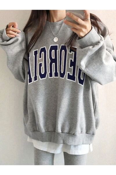 VİBES Φούτερ Georgia - Γκρι με στάμπα, χοντρό, χειμερινό, με λαιμόκοψη ποδηλα...