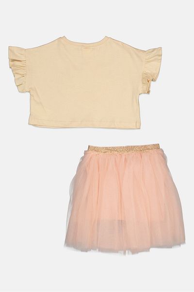 Miss Toddlers Girl 2 Pcs Floral Pattern Top And Skirts, Sets, Cream/pink