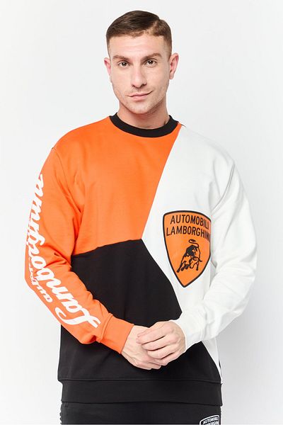 Lamborghini Men Crew Neck Brand Logo Long Sleeves Sweatshirt, Multicolour