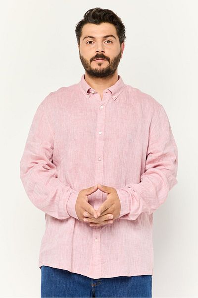 Michael Kors Men Slim Fit Chambray Pattern Long Sleeve Casual Shirt, Dusty Rose