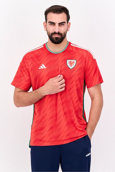 adidas Men Slim Fit Embroidered Short Sleeves Wales 22 Football Jersey, Red