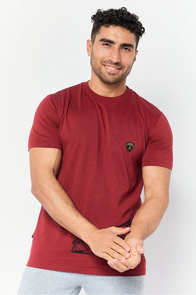 Lamborghini Men Sportswear Fit Short Sleeve Outdoor T-Shirt, Maroon