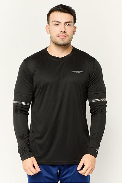 Kenneth Cole Men Crew Neck Long Sleeve Brand Logo T Shirt, Black
