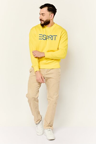Esprit Men Crew Neck Brand Logo Long Sleeves Sweatshirt, Yellow