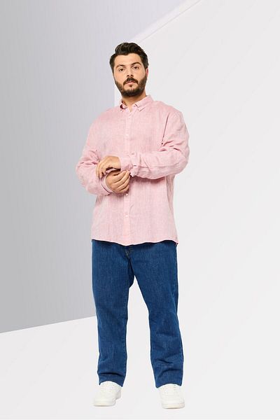 Michael Kors Men Slim Fit Chambray Pattern Long Sleeve Casual Shirt, Dusty Rose