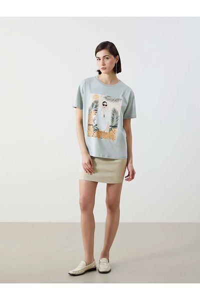 LC Waikiki Tricou pentru damă cu imprimeu LCW Vision verde