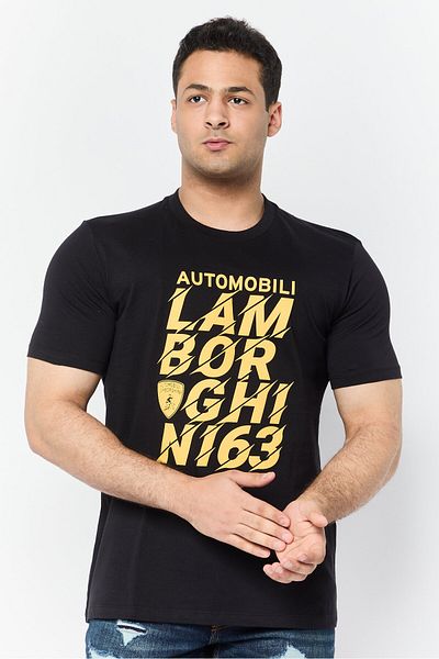 Lamborghini Men Crew Neck Short Sleeves Graphic Print T-Shirt, Black