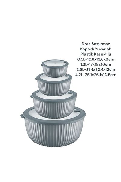 HOLLYHOME 4-Piece Dora Leakproof Round Plastic Bowl with Lid Gray