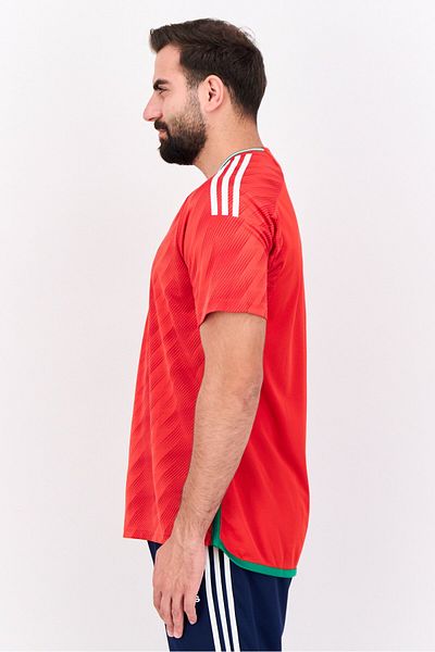 adidas Men Slim Fit Embroidered Short Sleeves Wales 22 Football Jersey, Red