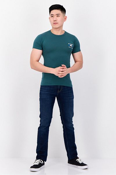 Vans Men Crew Neck Short Sleeve Brand Logo T Shirt, Dark Green