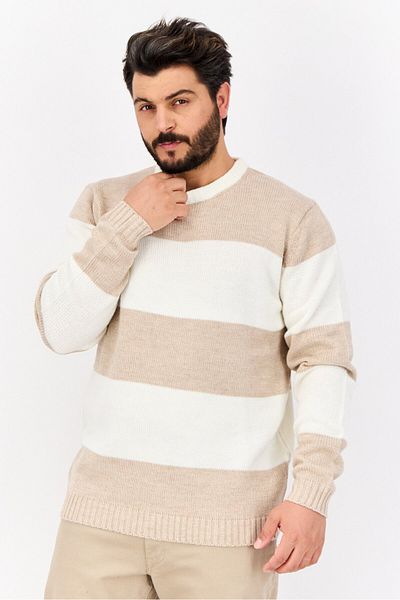 Sorbino Men Crew Neck Long Sleeves Stripe Sweater, Multicolor