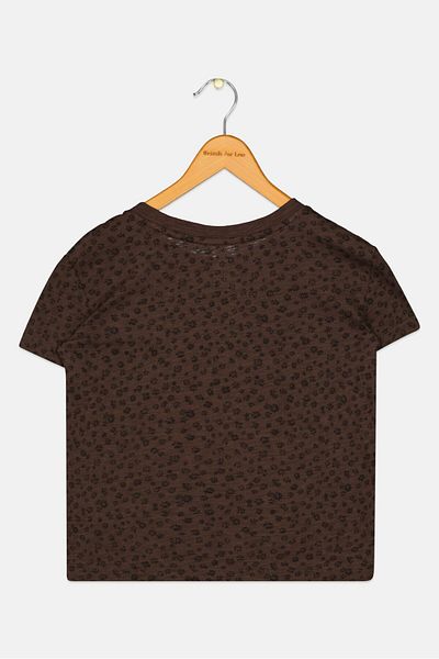 GAP Kids Girl Floral Pattern Pocket T-shirt, Coffee Brown