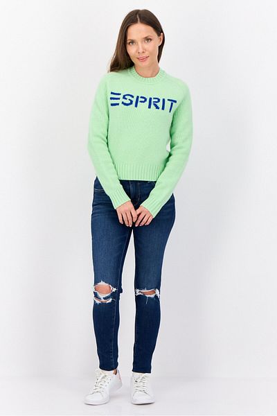 Esprit Women Crew Neck Knitted Sweater, Light Green