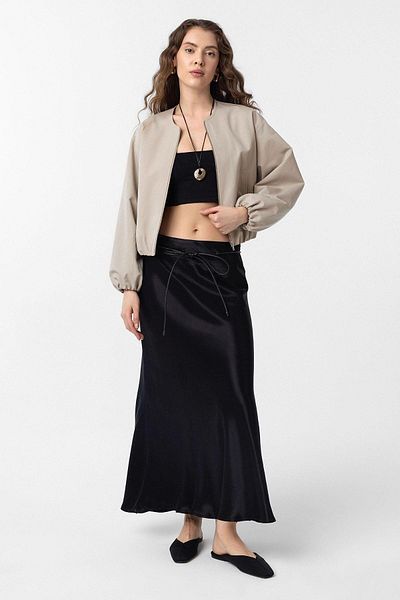 Antioch Beige Crop Women's Bomber Coat