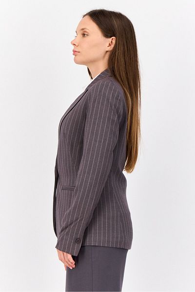 Esprit Women Regualar Fit Stripes Semi Formal Blazer, Grey