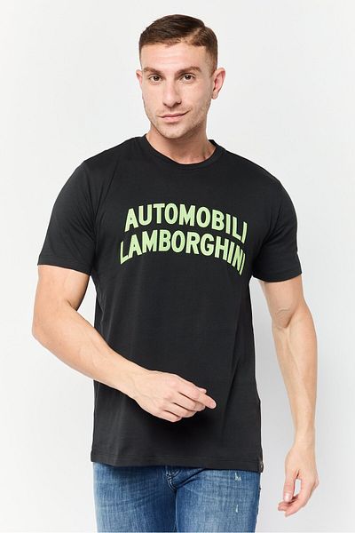 Lamborghini Men Crew Neck Short Sleeves Embossed T-shirt, Black