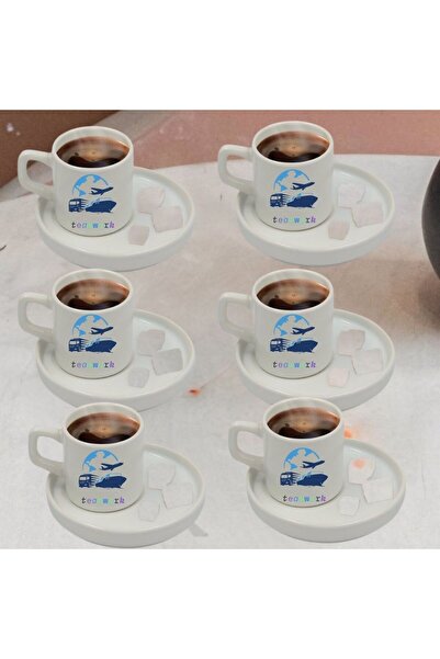 gifttime Kurumsal Firmalara Özel Logolu 6'lı Türk Kahvesi Fincanı ve Altı