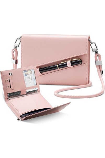 VULKIT حامل جواز سفر RFID مانع للتمرير مع حزام، جلد