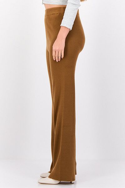Esprit Women Regular Fit Ribbed Wide Leg Pants, Brown