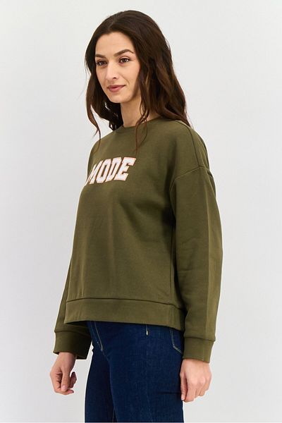 Mode by Redtape Women Crew Neck Long Sleeve Brand Logo Sweatshirt, Olive
