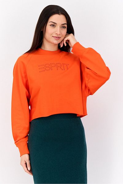Esprit Women Regular Fit Brand Logo Long Sleeves Crop Sweatshirt, Orange