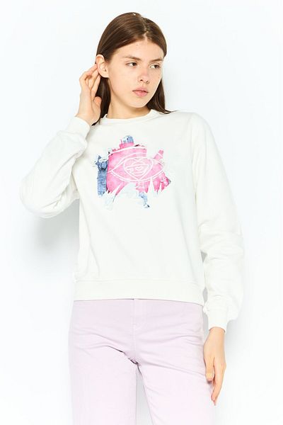 Diesel Women Crew Neck Long Sleeve Graphic Print Sweatshirt, White Combo