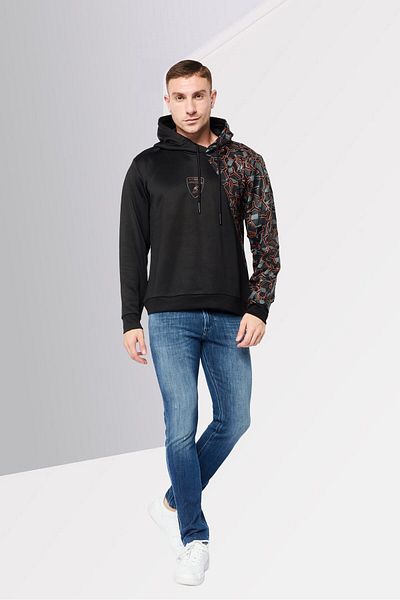 Lamborghini Men Brand Logo Long Sleeves Hooded Sweatshirt, Black