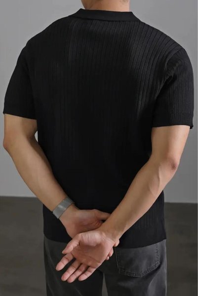 since 1990 man Manlorens Striped Lycra Slim Fit Polo Neck Knitted Men's Knitwear Tshirt