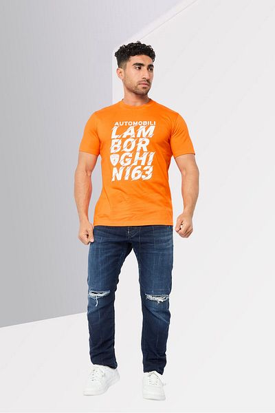 Lamborghini Men Crew Neck Short Sleeve Graphic Print, Orange