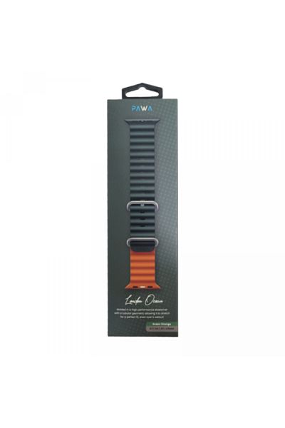 Pawa -London Ocean Apple Watch Silicone Band Compatible with 42/44/45/49 mm Green and Orange