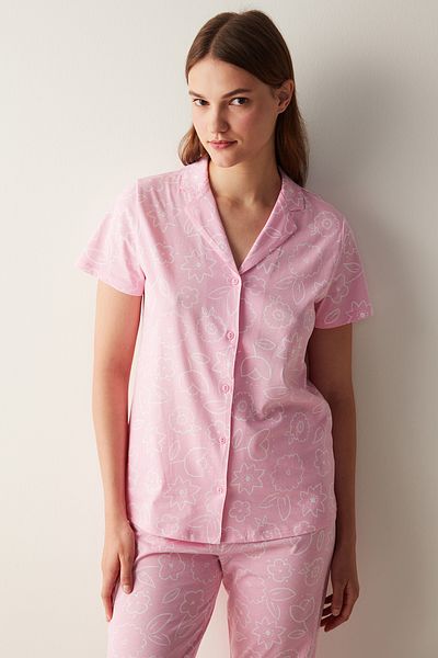 Penti Pink Base Flowers Shirt and Pants Pajama Set