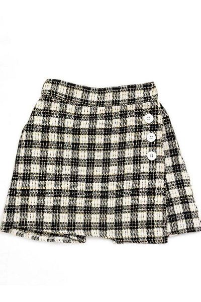 Zekids Fusta scurtă cu model în carouri din țesătură tweed pentru fete