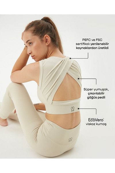 Ayma Active Κρεμ πλάτη Χαμηλή κουρτίνα Λεπτομερής Crop Back Window Bustier