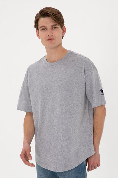 U.S. Polo Assn. Men's Long Fit Crew Neck Gray Melange Basic T-Shirt 50305988-Vr086