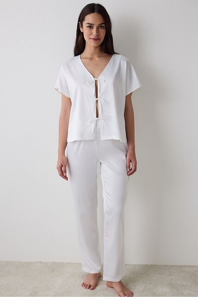 Penti Braut-Satin-Hemd-Hosen-Pyjama-Set in Off-White