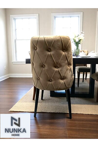NUNKA HOME 6'lı Modern Cappuccino Babyface Kumaş Sandalye Siyah Ayaklı Şık Ta...