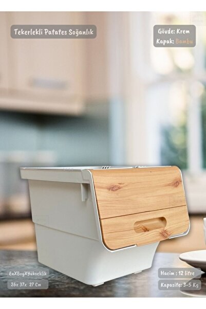 Jet's Home Tekli Bambu Renk Tekerlekli Patateslik Soğanlık Oyuncaklık Erzak Kutusu Sebzelik 12 Lt