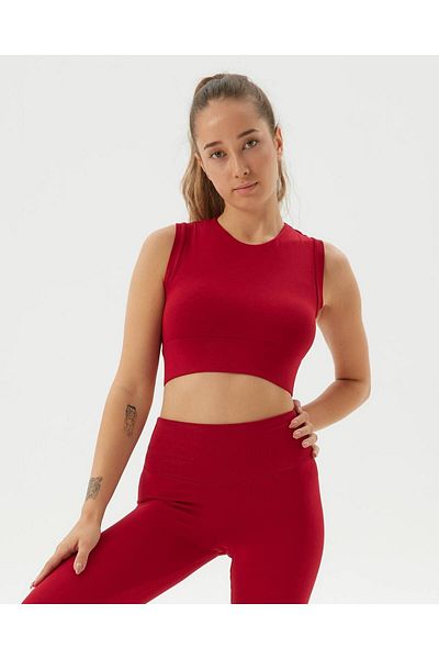Ayma Active Red Backless Drape Detailed Crop Back Window Bustier