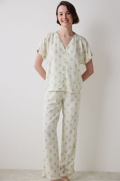 Penti Bloom Chally Shirt Pants Light Green Pajama Set