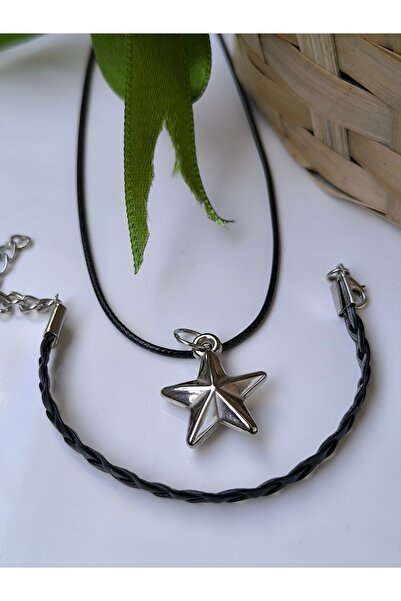 Esey Dizayn Yıldız Kolye ve Deri Bileklik ( Yıldız Plastik Hafif Üründür )