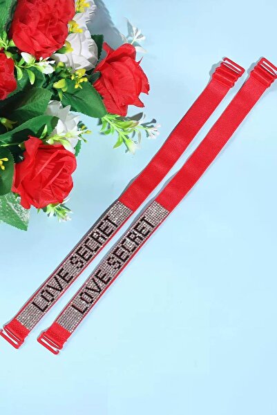 TAKIŞTIR Kırmızı Renk Love Secret Yazılı Taş Detaylı Sütyen Askısı