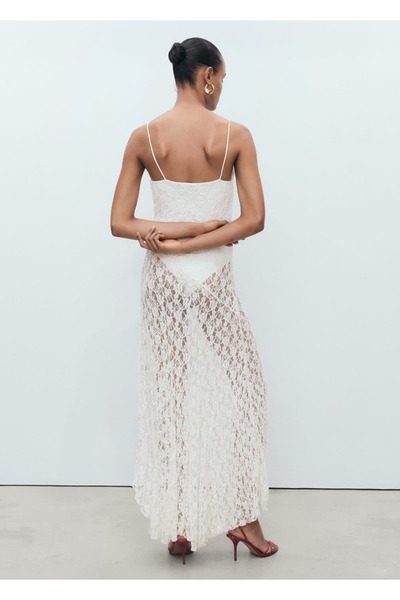 MANGO Woman Drape yakalı dantel elbise