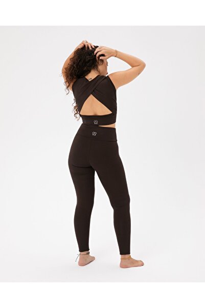 Ayma Active Brown Drape Detailed Crop Bustier - with Back Window